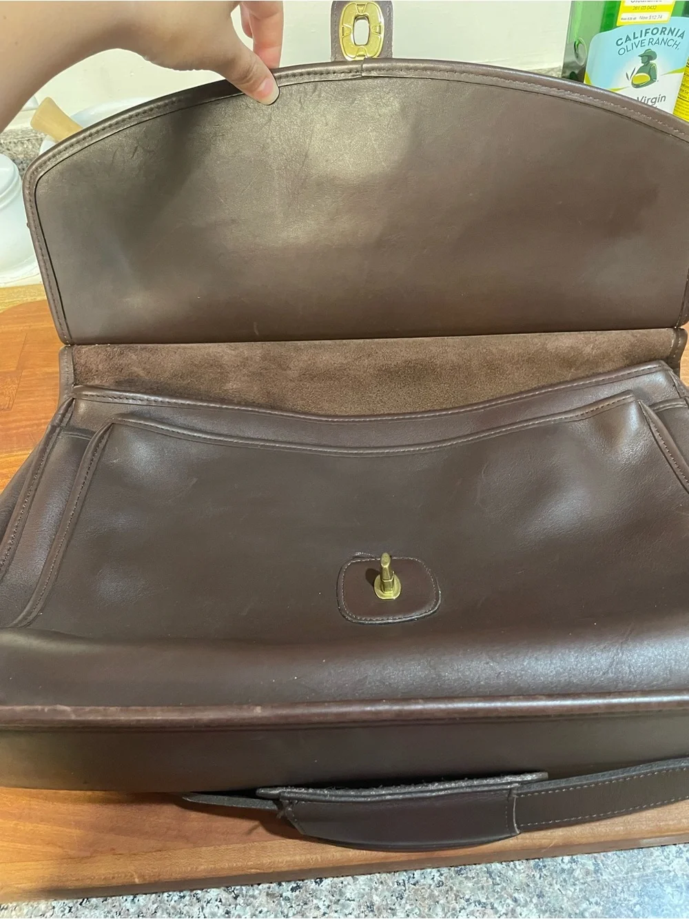 Coach Dark Brown Leather Messenger Satchel with Gold Hardware